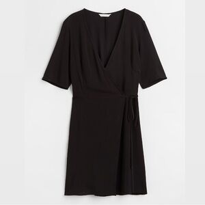 H&M Black Wrap Dress Plunge Neckline size small